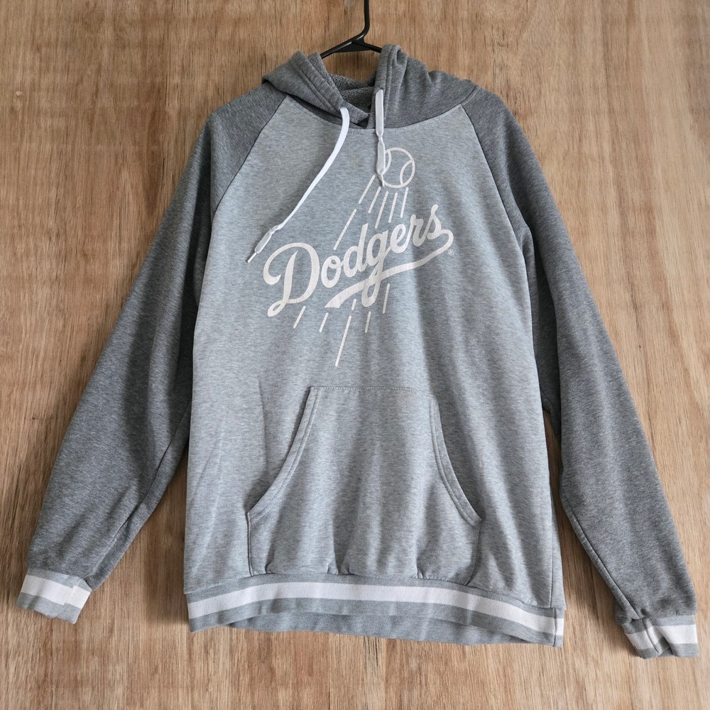 Los Angeles Dodgers Gray Raglan Hoodie Sweatshirt XL Bank of America Sponsor